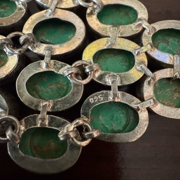 Unique Green Gemstone 925 Sterling Silver stamped Bracelet 8” - Picture 6 of 7